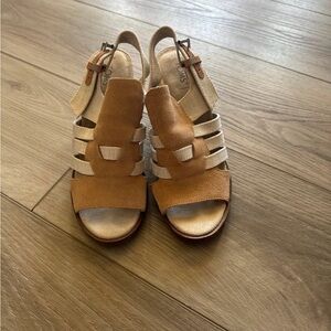 Tom’s Women’s Tan Suede and Cream Strappy Wedge Sandals